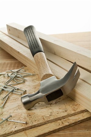 Wooden planks, hammer and nails. Stock Photo - Budget Royalty-Free & Subscription, Code: 400-05728626