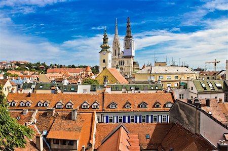 simsearch:400-07326929,k - Capital of Croatia Zagreb - view from upper town, catherdral and church Foto de stock - Royalty-Free Super Valor e Assinatura, Número: 400-05728837