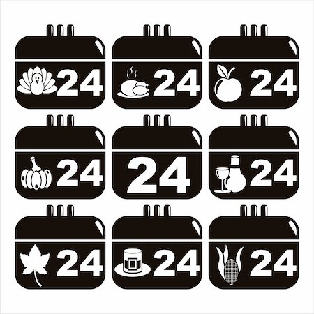 symbols for turkey - set of 9 black thanksgiving day calendar icons Stock Photo - Budget Royalty-Free & Subscription, Code: 400-05729120