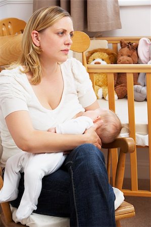 simsearch:400-05697417,k - Worried Mother Breastfeeding Baby In Nursery Stock Photo - Budget Royalty-Free & Subscription, Code: 400-05729589