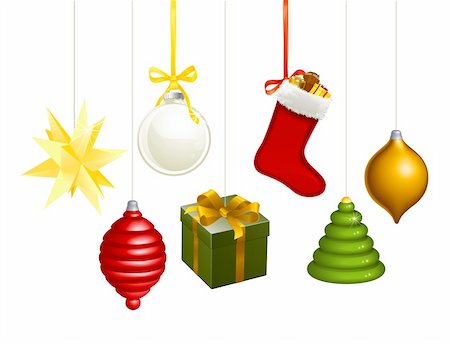 round ornament hanging of a tree - A series of Christmas decorations. Star, balls, gift, stockings, tree, bauble etc. Stock Photo - Budget Royalty-Free & Subscription, Code: 400-05729876