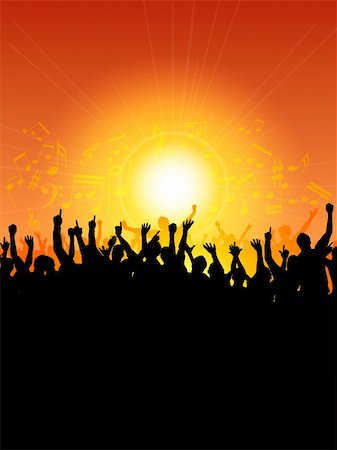 simsearch:400-04369984,k - Silhouette of an excited audience on a music notes background Stock Photo - Budget Royalty-Free & Subscription, Code: 400-05720373