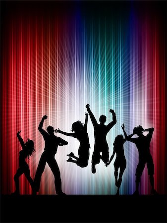 Silhouettes of people dancing on a colourful background Stock Photo - Budget Royalty-Free & Subscription, Code: 400-05720385