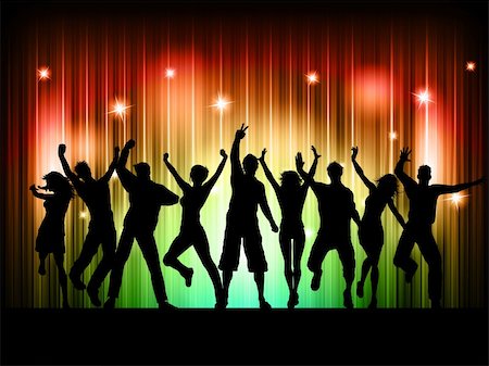 dancing crowd silhouette - Silhouettes of people dancing on a colourful background Stock Photo - Budget Royalty-Free & Subscription, Code: 400-05720393