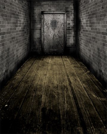 emo - Grunge style image of passageway leading to an old prison door Stock Photo - Budget Royalty-Free & Subscription, Code: 400-05720436