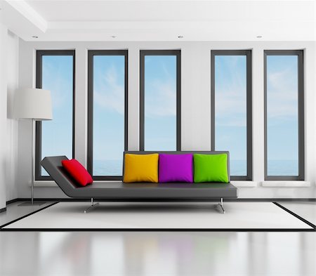 simsearch:400-04156984,k - black and white living room with fashion couch - rendering Stockbilder - Microstock & Abonnement, Bildnummer: 400-05720563