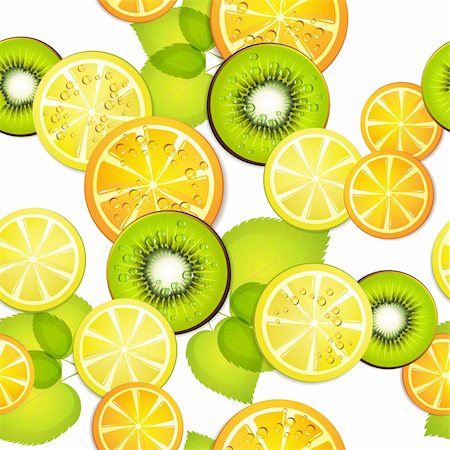 Seamless pattern with slice orange, kiwi ans lemon Stock Photo - Budget Royalty-Free & Subscription, Code: 400-05720654