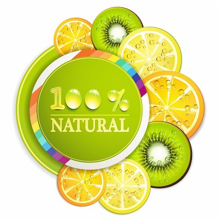 Slice of orange, kiwi, and lemon with percentage quality Stock Photo - Budget Royalty-Free & Subscription, Code: 400-05720652