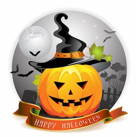 Halloween pumpkin with witches hat Stock Photo - Budget Royalty-Free & Subscription, Code: 400-05720689