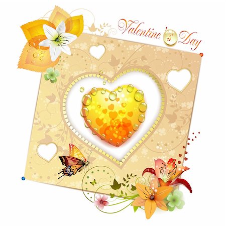 simsearch:400-05894205,k - Valentine's day card. Heart with lily and butterfly Stock Photo - Budget Royalty-Free & Subscription, Code: 400-05720691