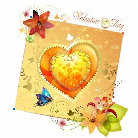 simsearch:400-05894204,k - Valentine's day card. Heart with lily and butterfly Photographie de stock - Aubaine LD & Abonnement, Code: 400-05720692