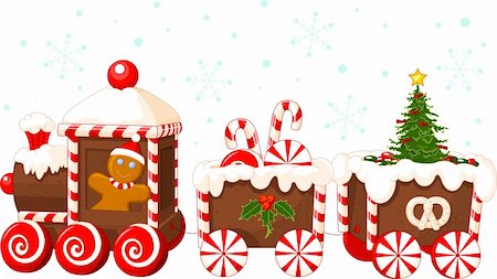 snowflake cookie - Christmas train made of gingerbread, cream and candies Stock Photo - Budget Royalty-Free & Subscription, Code: 400-05720707