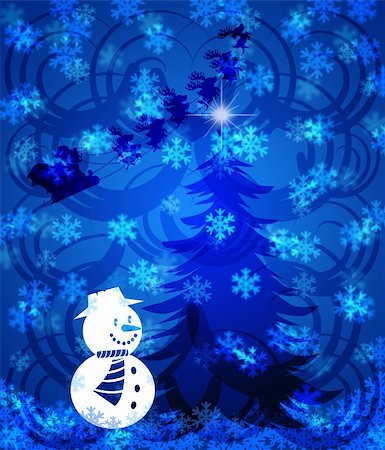 simsearch:400-05739036,k - Abstract Christmas Tree Snowman on Blue Background with Snowflakes Illustration Photographie de stock - Aubaine LD & Abonnement, Code: 400-05721369