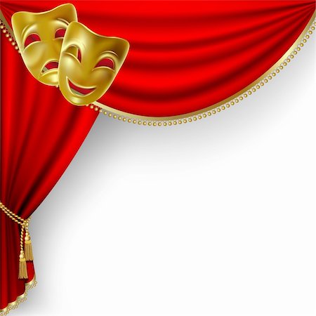 simsearch:400-07682178,k - Theater stage  with red curtain and  masks. Clipping Mask. Mesh. Photographie de stock - Aubaine LD & Abonnement, Code: 400-05721526