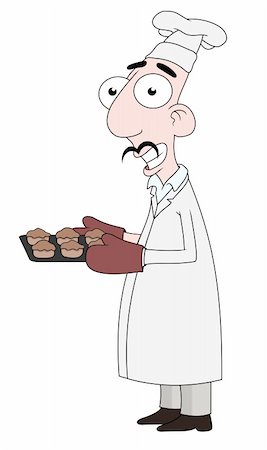 Cartoon illustration of a chef holding a tray of baked goods Stock Photo - Budget Royalty-Free & Subscription, Code: 400-05721667