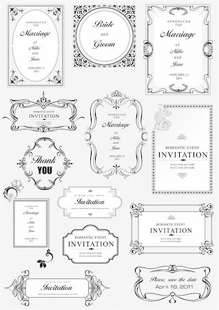Set of ornate vector frames and ornaments with sample text. Perfect as invitation or announcement. All pieces are separate. Easy to change colors and edit. Foto de stock - Super Valor sin royalties y Suscripción, Código: 400-05721788