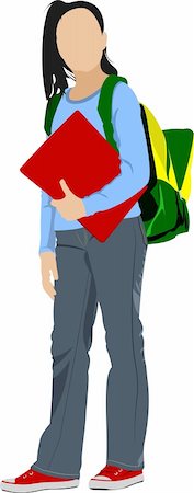 School girl is going to school. Back to school. Vector illustration Stock Photo - Budget Royalty-Free & Subscription, Code: 400-05721830