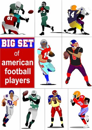 Big set of American football player s silhouettes in action. Vector illustration Stock Photo - Budget Royalty-Free & Subscription, Code: 400-05721833