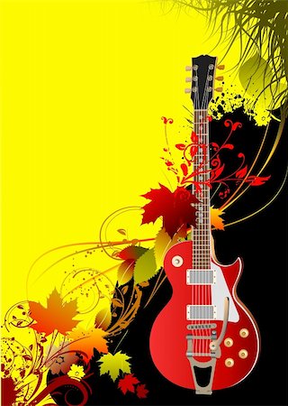 red canadian maple leafs background - Cover for brochure with autumn leaves and guitar image. Vector illustration Stock Photo - Budget Royalty-Free & Subscription, Code: 400-05721880