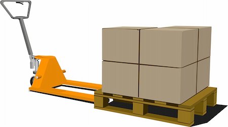 shipping (moving goods) - Boxes on hand pallet truck. Forklift. Vector illustration Foto de stock - Super Valor sin royalties y Suscripción, Código: 400-05721890