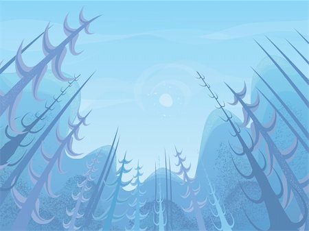 forest cartoon illustration - Vector landscape. View through the trees in the pine forest Foto de stock - Super Valor sin royalties y Suscripción, Código: 400-05722214