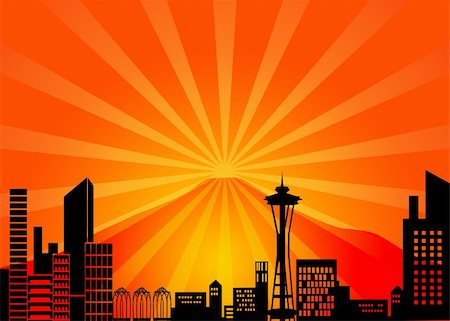 Seattle Washington City Skyline and Mount Rainier Illustration Stock Photo - Budget Royalty-Free & Subscription, Code: 400-05722909