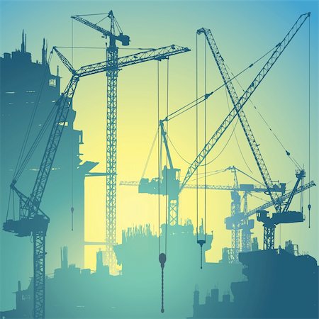 Lots of Tower Cranes on Construction Site Stock Photo - Budget Royalty-Free & Subscription, Code: 400-05722952