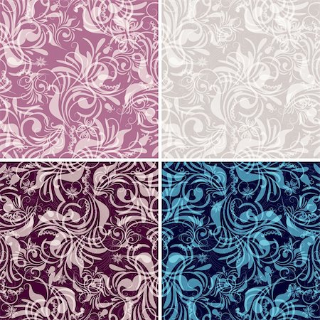 simsearch:400-05922161,k - Set gentle seamless floral pattern with vintage curls (vector EPS10) Photographie de stock - Aubaine LD & Abonnement, Code: 400-05723031