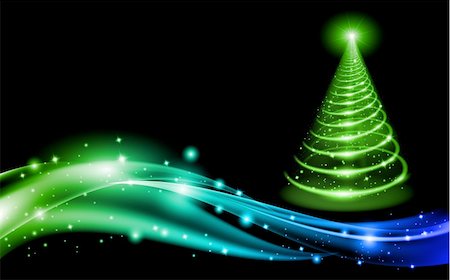 simsearch:400-08190254,k - Abstract Green Christmas Tree. Illustration on black background Stock Photo - Budget Royalty-Free & Subscription, Code: 400-05723033