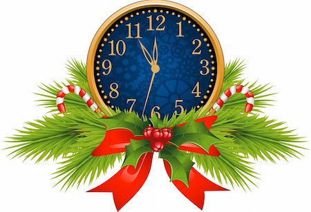 Decorated Clock (New Year's Eve) over white, EPS 8, AI, JPEG Stock Photo - Budget Royalty-Free & Subscription, Code: 400-05723054