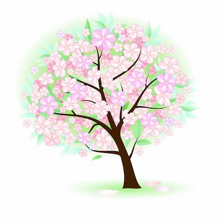 simsearch:400-05704843,k - Stylized Tree with leafs and big flowers. Illustration on white background for design Stockbilder - Microstock & Abonnement, Bildnummer: 400-05723074