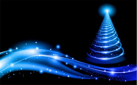 Abstract Blue Christmas Tree. Illustration on black background Stock Photo - Budget Royalty-Free & Subscription, Code: 400-05723099