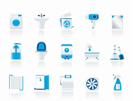 Bathroom and toilet objects and icons - vector icon set Stock Photo - Budget Royalty-Free & Subscription, Code: 400-05734118