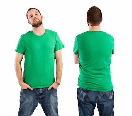 shirt front back model - Young male with blank green t-shirt, front and back. Ready for your design or artwork. Stock Photo - Budget Royalty-Free & Subscription, Code: 400-05734178