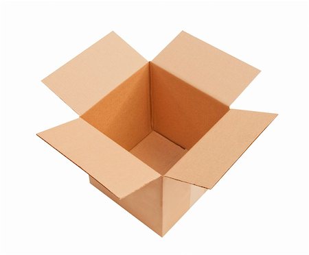 simsearch:400-05708252,k - Open, empty corrugated cardboard box, isolated Stock Photo - Budget Royalty-Free & Subscription, Code: 400-05734288