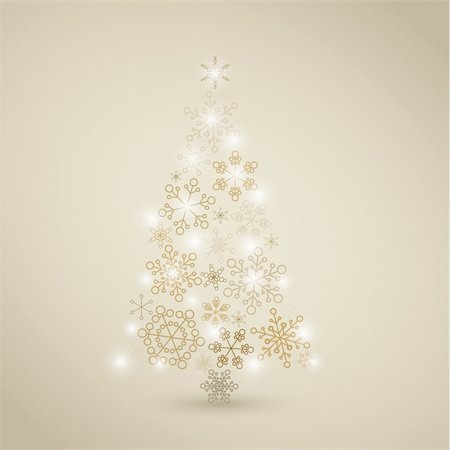 Christmas tree made from simple abstract golden snowflakes Stock Photo - Budget Royalty-Free & Subscription, Code: 400-05734375