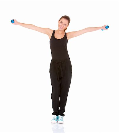 simsearch:400-05908717,k - Fitness woman working out with dumbbells on white Foto de stock - Super Valor sin royalties y Suscripción, Código: 400-05734530