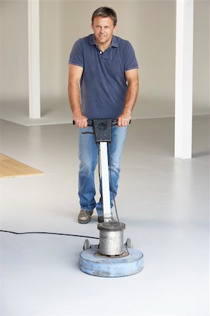 self-employed (male) - Cleaner polishing office floor Stock Photo - Budget Royalty-Free & Subscription, Code: 400-05735007