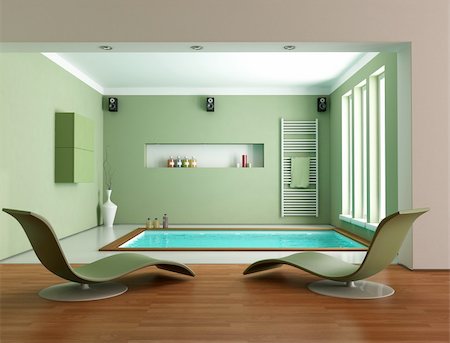 simsearch:400-04159088,k - minimalist green luxury bathroom wit big bathtub - rendering Stock Photo - Budget Royalty-Free & Subscription, Code: 400-05735283