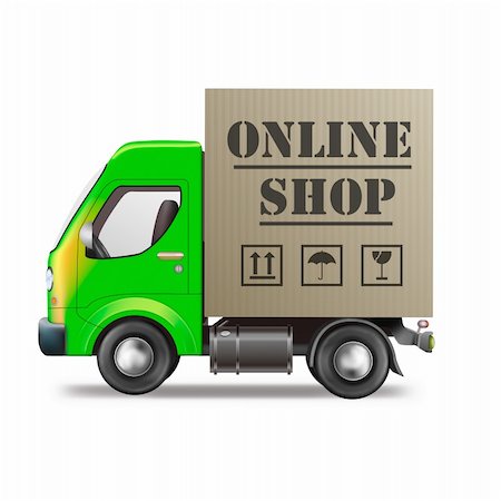 online web shop package delivery internet order shopping icon truck with cardboard box Stock Photo - Budget Royalty-Free & Subscription, Code: 400-05735407