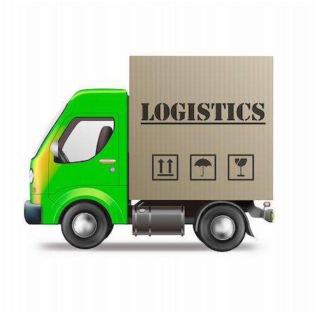 logistics delivery truck with cardboard box freight package transportation Stock Photo - Budget Royalty-Free & Subscription, Code: 400-05735402