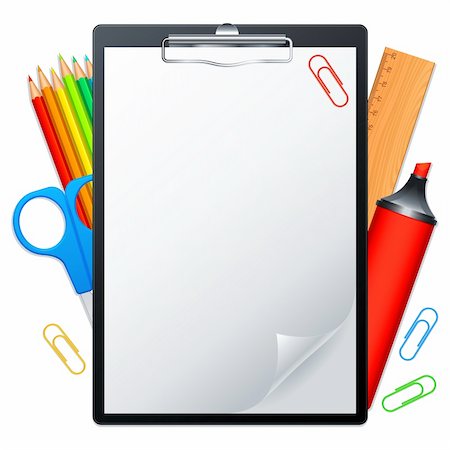 simsearch:400-04833580,k - Clipboard with blank page and writing tools. Foto de stock - Super Valor sin royalties y Suscripción, Código: 400-05735498