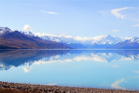 Lake Pukaki and the reflection of the mountain ranges on it. Stock Photo - Budget Royalty-Free & Subscription, Code: 400-05735547