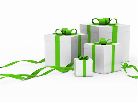 3d gift box white with green ribbon Stock Photo - Budget Royalty-Free & Subscription, Code: 400-05735633