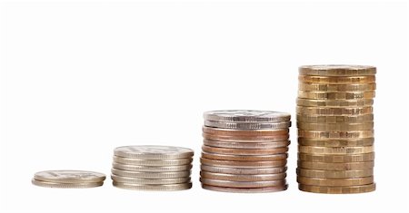 piles of cash pounds - Raising stacks of coins isolated over white Photographie de stock - Aubaine LD & Abonnement, Code: 400-05735692