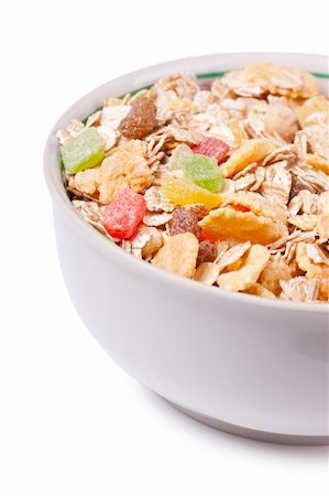simsearch:400-04891088,k - Healthy muesli in a white bowl isolated over white background Stock Photo - Budget Royalty-Free & Subscription, Code: 400-05735704