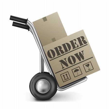 Commander maintenant acheter sur la boutique web en ligne, passer des commandes sur internet boutique boîte en carton sur l'icône ou le bouton de chariot Photographie de stock - Aubaine LD & Abonnement, Code: 400-05735835