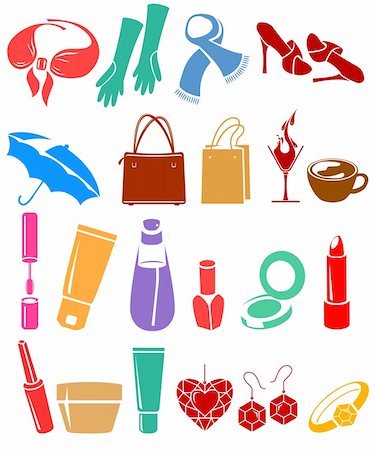 Silhouette set of different woman's things Stock Photo - Budget Royalty-Free & Subscription, Code: 400-05736846