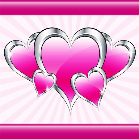 simsearch:400-05897209,k - Pink love hearts symbolizing valentines day, mothers day or wedding anniversary on a starburst background. Copy space for text. Photographie de stock - Aubaine LD & Abonnement, Code: 400-05736912
