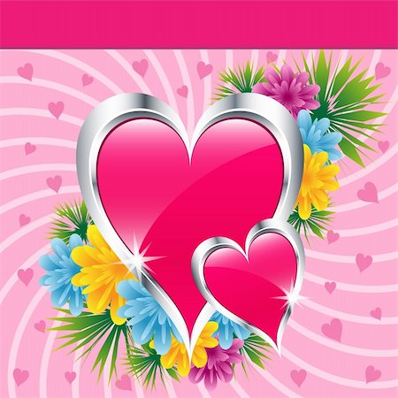 Pink love hearts and flowers symbolizing valentines day, mothers day or wedding anniversary. Copy space for text. Photographie de stock - Aubaine LD & Abonnement, Code: 400-05736913